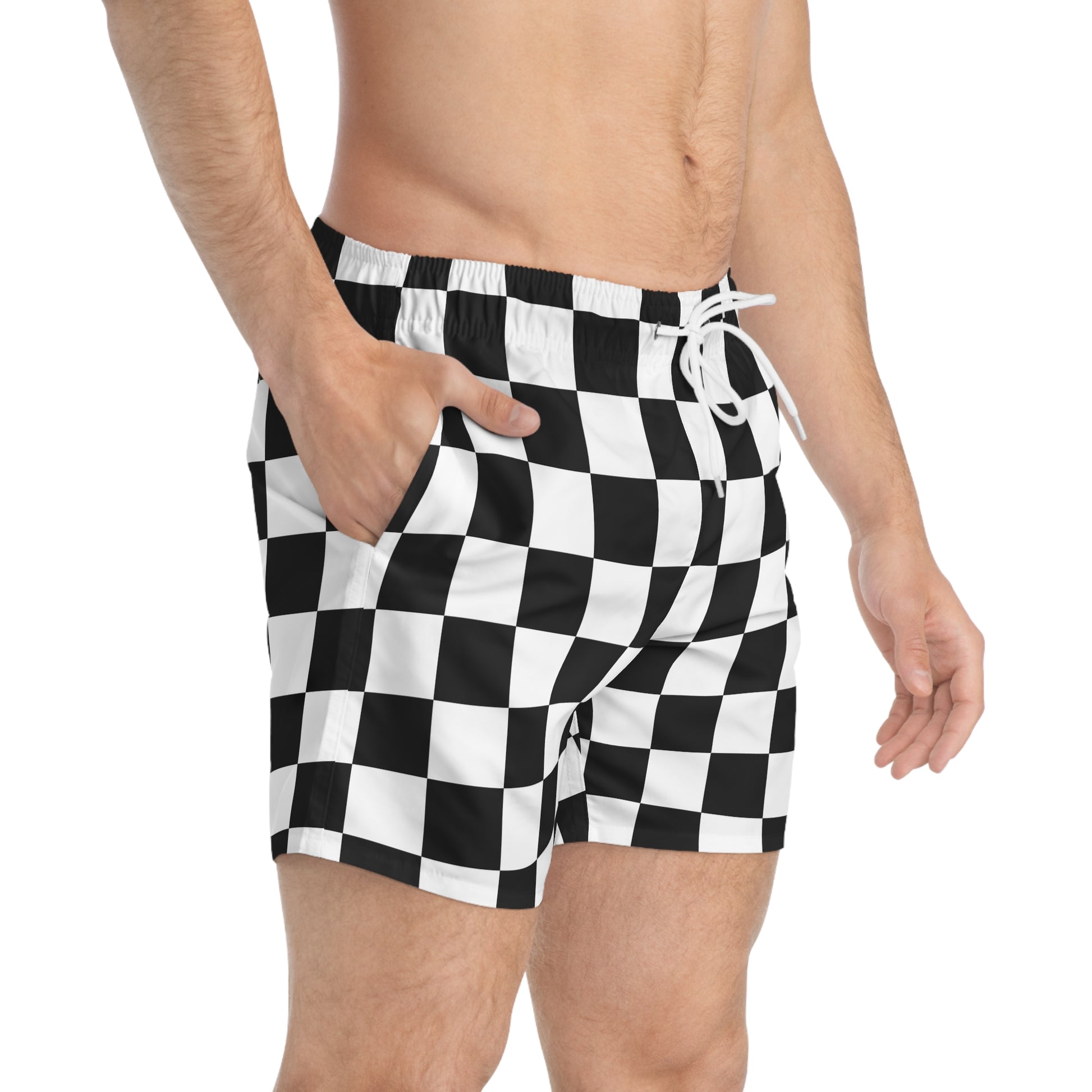 Checkerboard Black and White Swim Trunks (AOP), Artsulli - Art is Long, Life is Short, All Over Prints, , , , , , , 