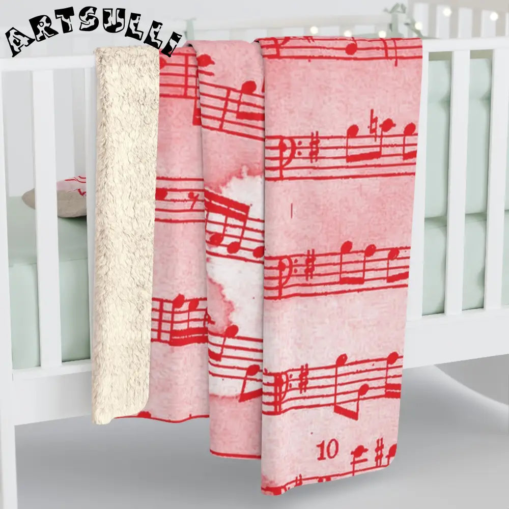 JAKKOUTTHEBXX Pink Watercolor Sheet Music Fleece Blanket 2025
