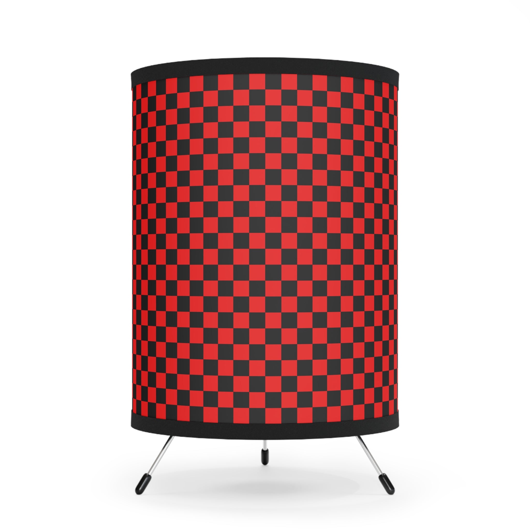 Checkerboard Red and Black Tripod Lamp with High-Res Printed Shade, US\CA plug, Artsulli - Art is Long, Life is Short, Home Decor, Size, One size, Color, Black, , , 37841912547553060042