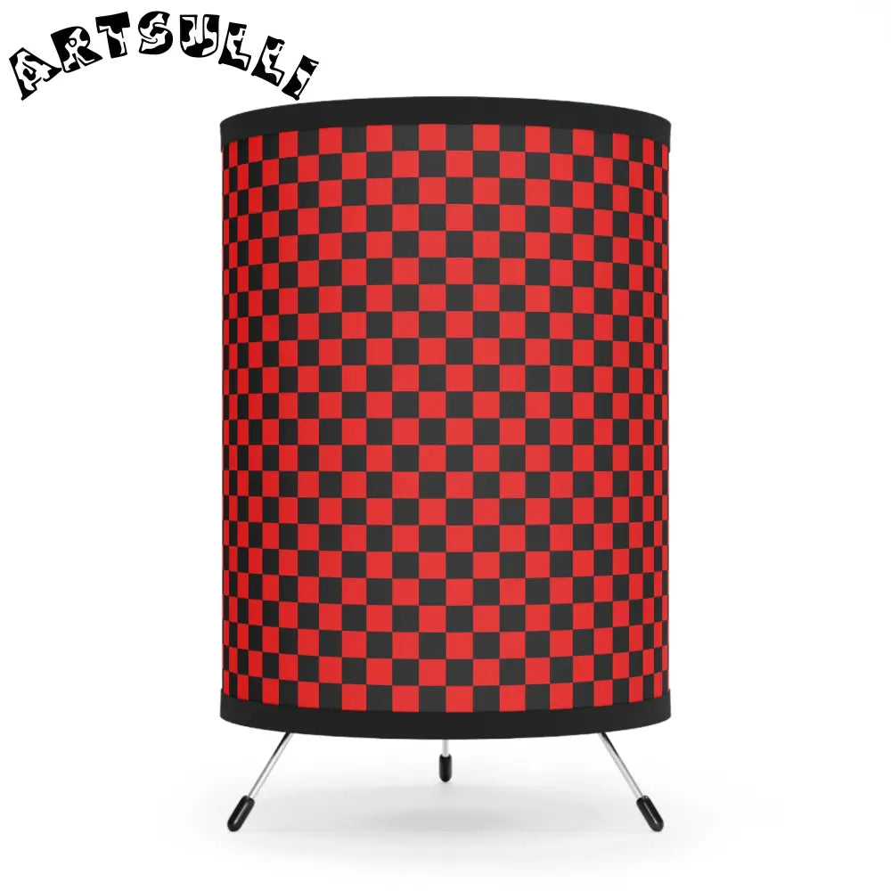 JAKKOUTTHEBXX Checkerboard Red and Black Tripod Lamp with High-Res