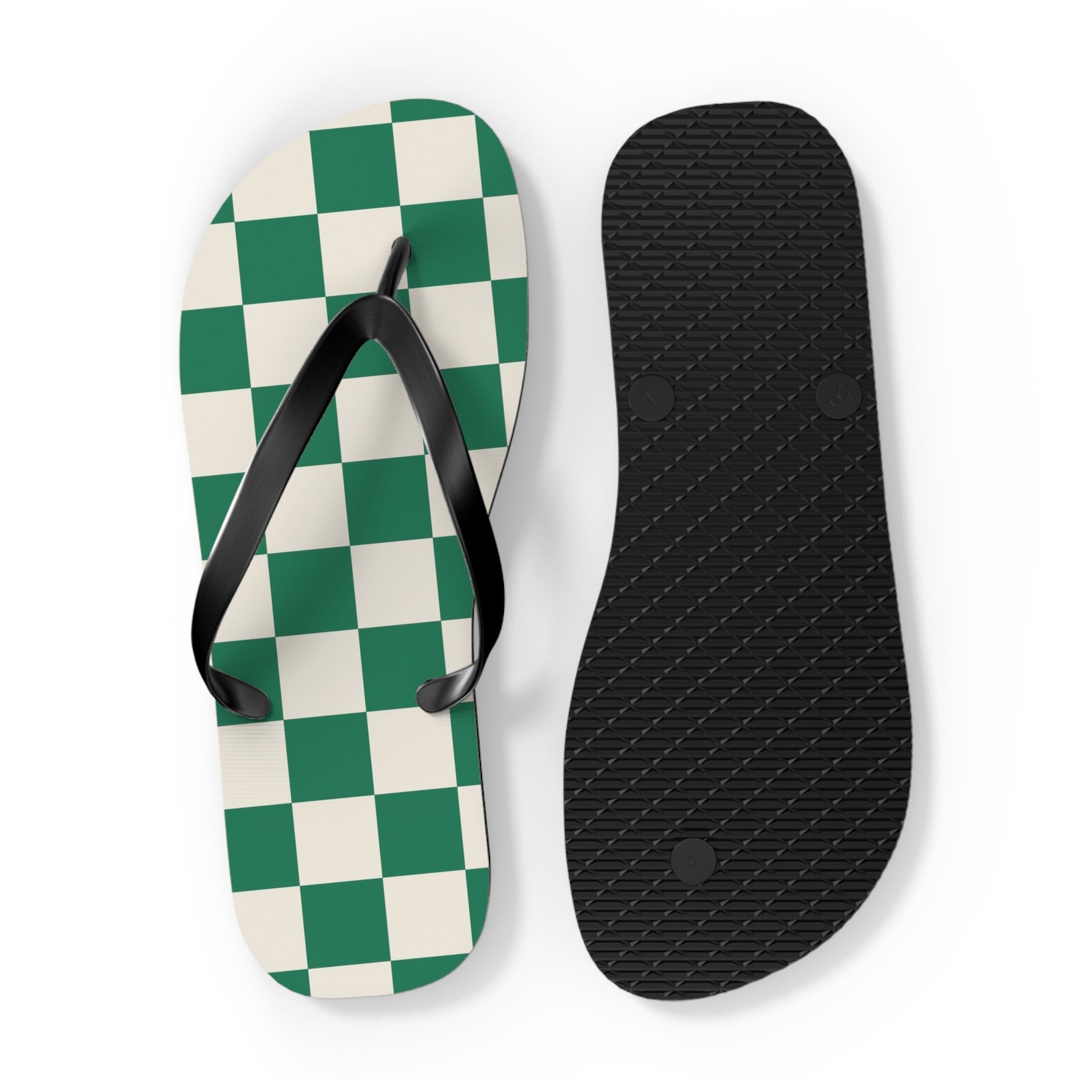 Checkerboard Dark Green Flip Flops, Artsulli - Art is Long, Life is Short, Shoes, , , , , , , 