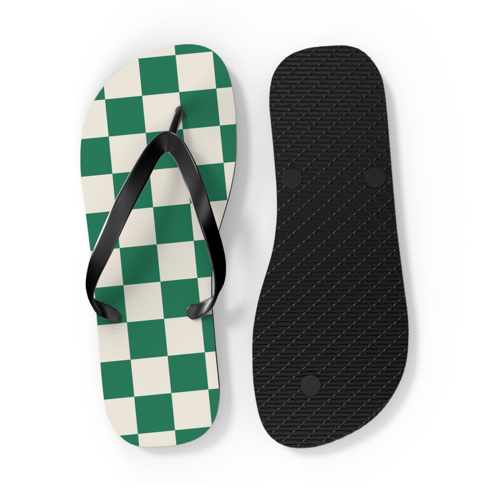 Checkerboard Dark Green Flip Flops, Artsulli - Art is Long, Life is Short, Shoes, , , , , , , 