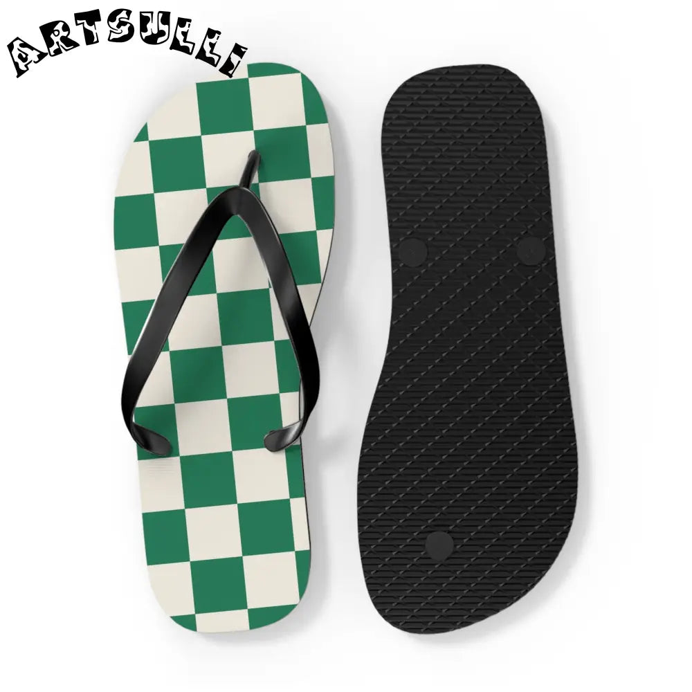 JAKKOUTTHEBXX Checkerboard Dark Green Flip Flops JAKKOUTTHEBXX