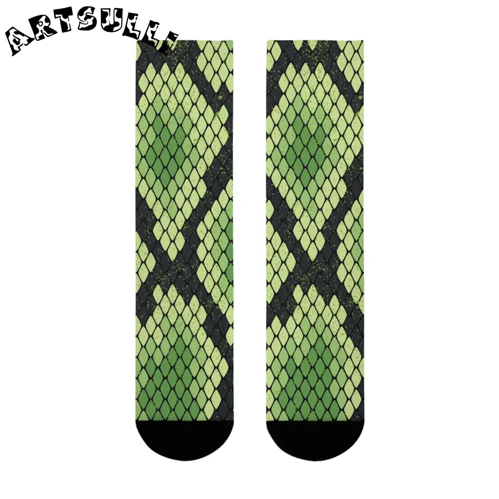 JAKKOUTTHEBXX Snake Skin Green and Black Sublimation Crew Socks (EU)