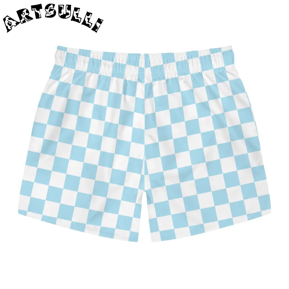 JAKKOUTTHEBXX Checkerboard Sky Blue Swim Trunks (AOP) JAKKOUTTHEBXX