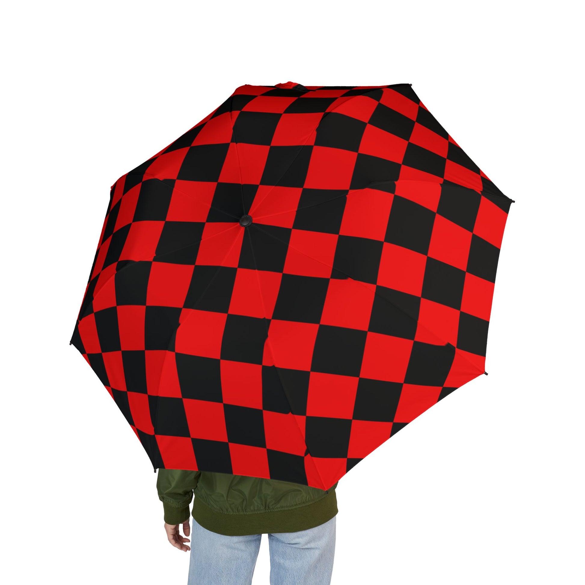 Checkerboard Red and Black Semi-Automatic Foldable Umbrella, Artsulli - Art is Long, Life is Short, Accessories, , , , , , , 