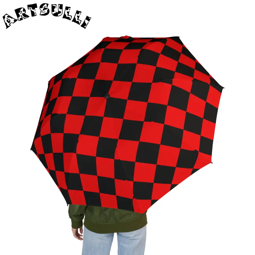 JAKKOUTTHEBXX Checkerboard Red and Black Semi-Automatic Foldable
