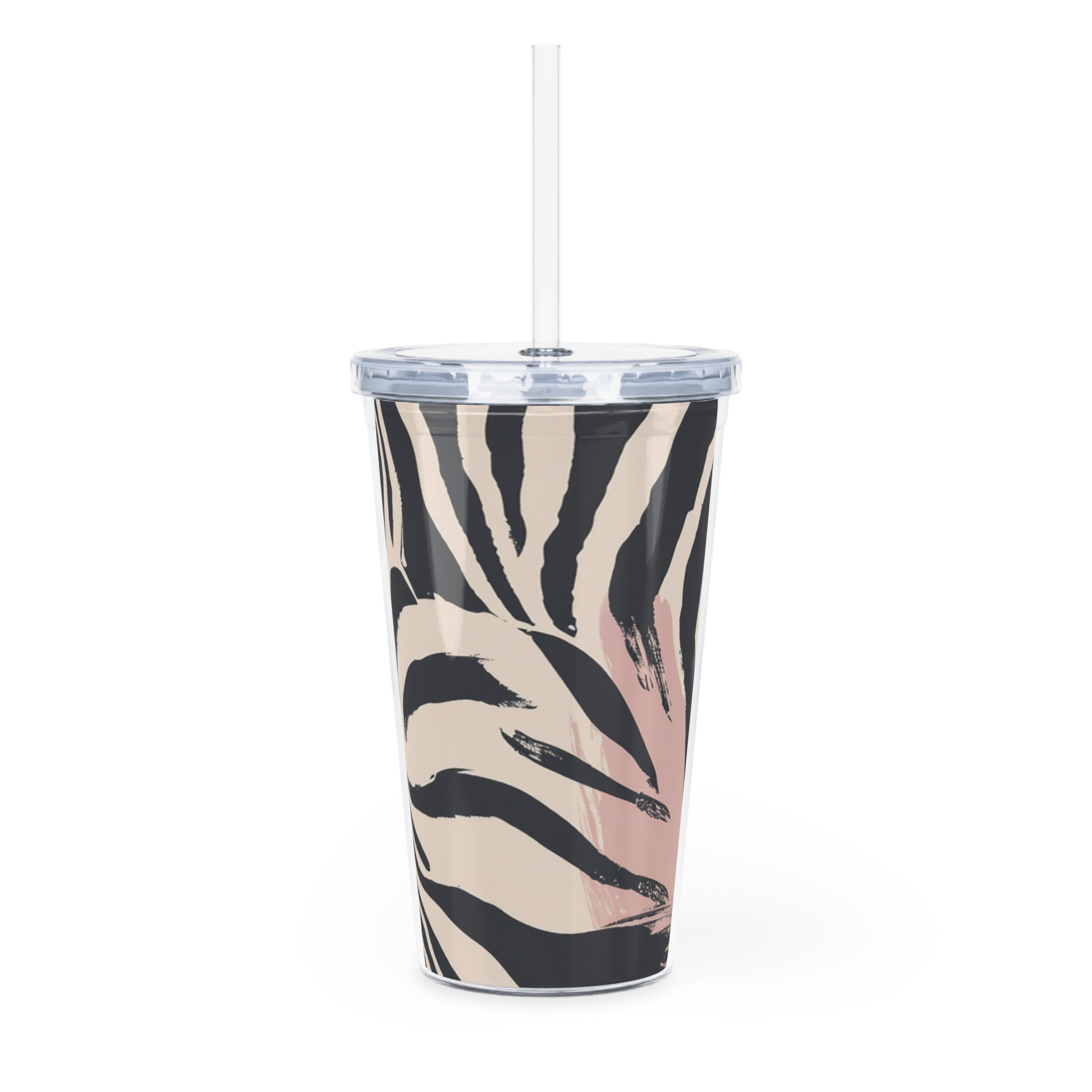 Beige Zebra Jungle Flats Plastic Tumbler with Straw, Artsulli - Art is Long, Life is Short, Mug, , , , , , , 