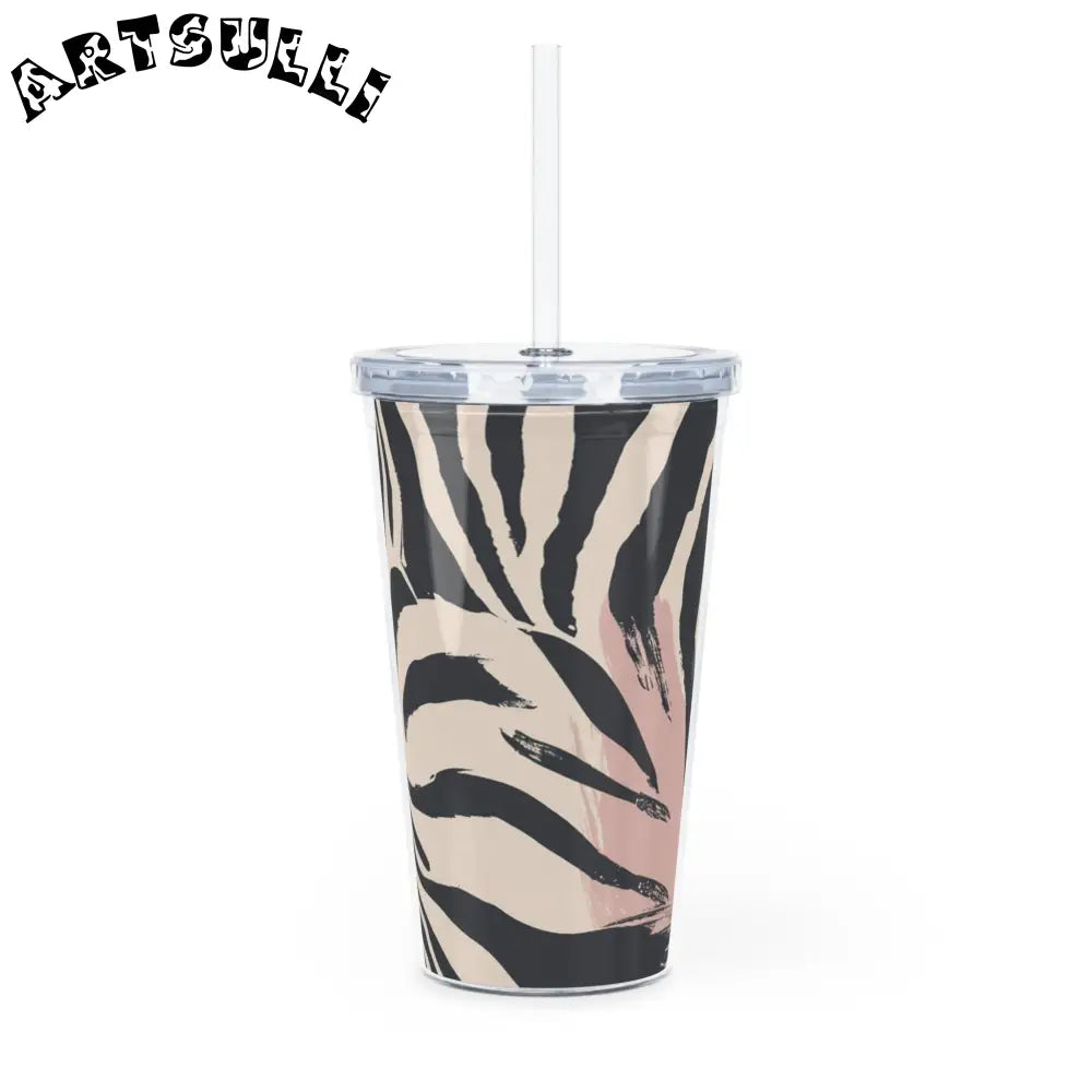 JAKKOUTTHEBXX Zebra Print Plastic Tumbler with Clear Straw