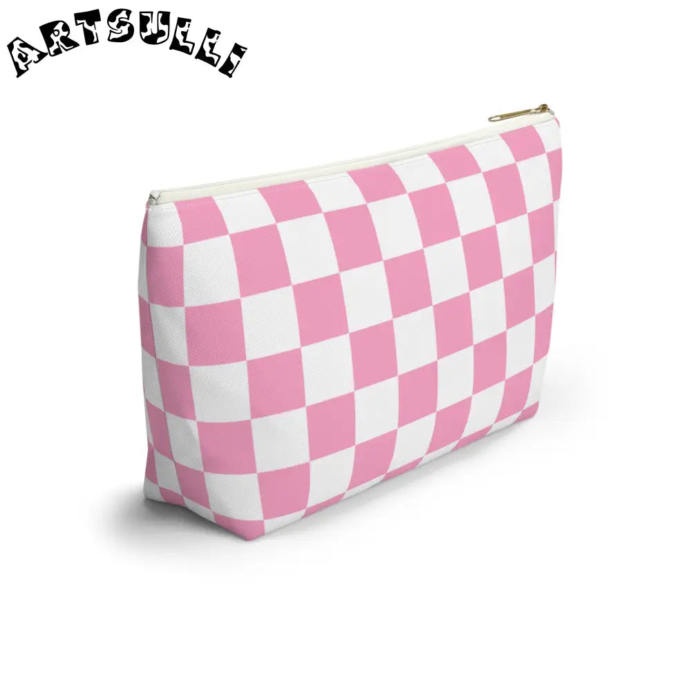 JAKKOUTTHEBXX Checkerboard Hot Pink and White Accessory Pouch w