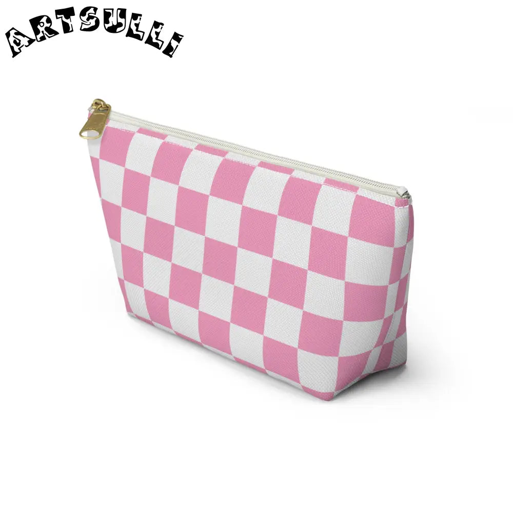 JAKKOUTTHEBXX Checkerboard Hot Pink and White Accessory Pouch w