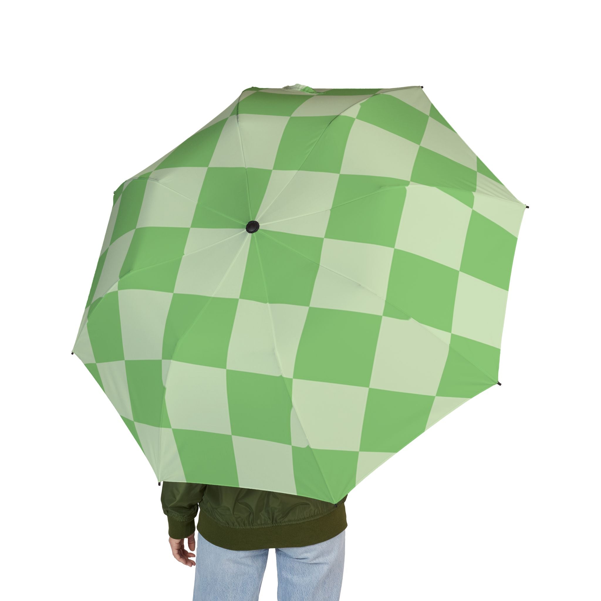 Checkerboard Green Semi-Automatic Foldable Umbrella, Artsulli - Art is Long, Life is Short, Accessories, , , , , , , 