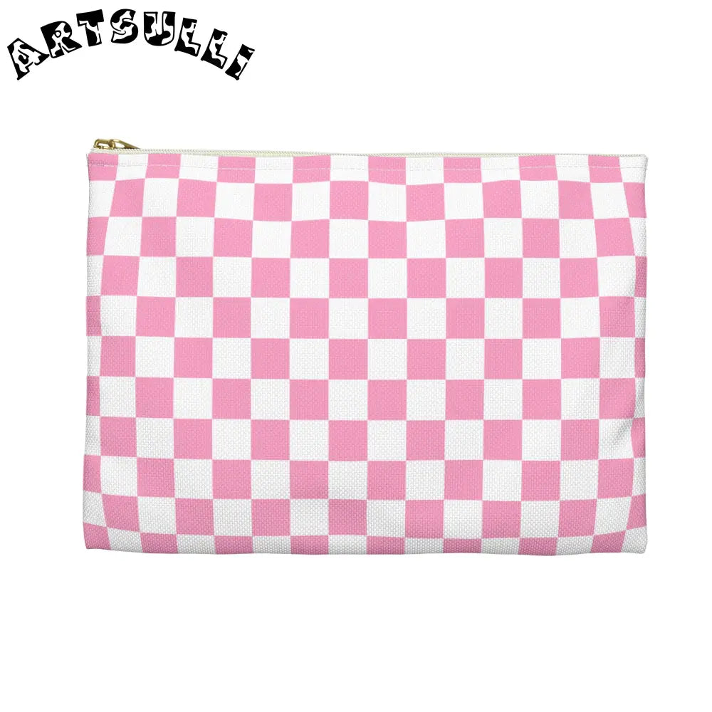 JAKKOUTTHEBXX Checkerboard II Hot Pink and White Accessory Pouch