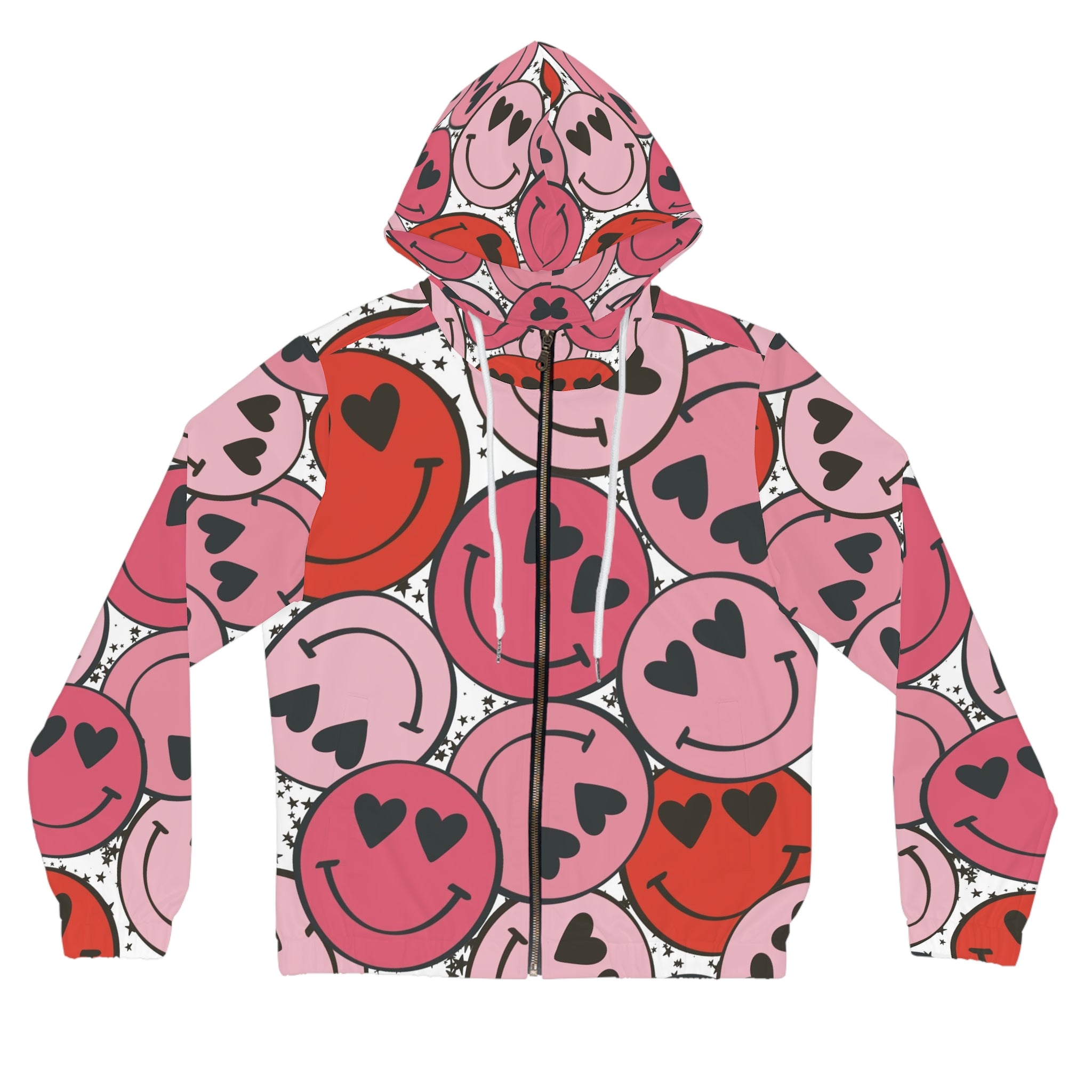 Smiley Face x Heart Eyes Pink and Red Women’s Full-Zip Hoodie (AOP), Artsulli - Art is Long, Life is Short, All Over Prints, Size, XS, Color, White, , , 37630843965702602846
