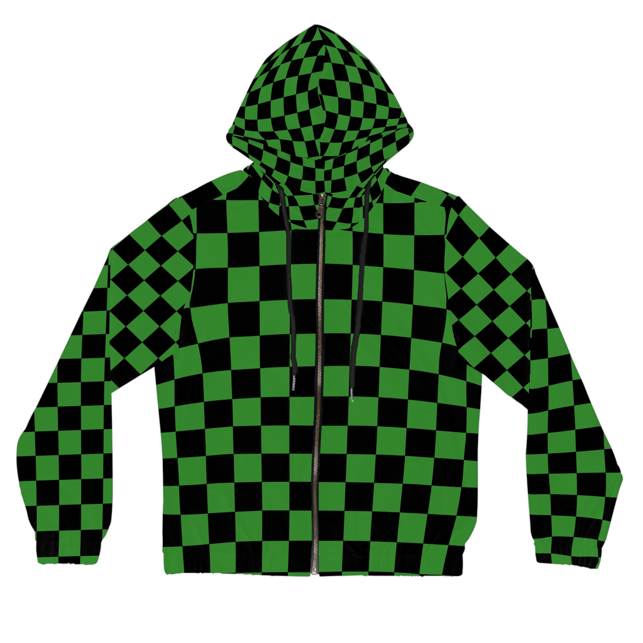 Checkerboard Green and Black Women’s Full-Zip Hoodie (AOP), Artsulli - Art is Long, Life is Short, All Over Prints, Size, XS, Color, Black, , , 14168025326844239089
