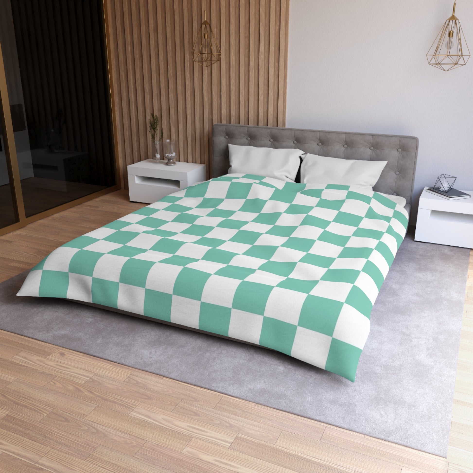 Checkerboard Light Green Microfiber Duvet Cover, Artsulli - Art is Long, Life is Short, Home Decor, , , , , , , 