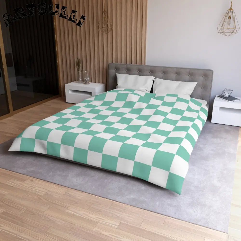 JAKKOUTTHEBXX Checkerboard Light Green Microfiber Duvet Cover