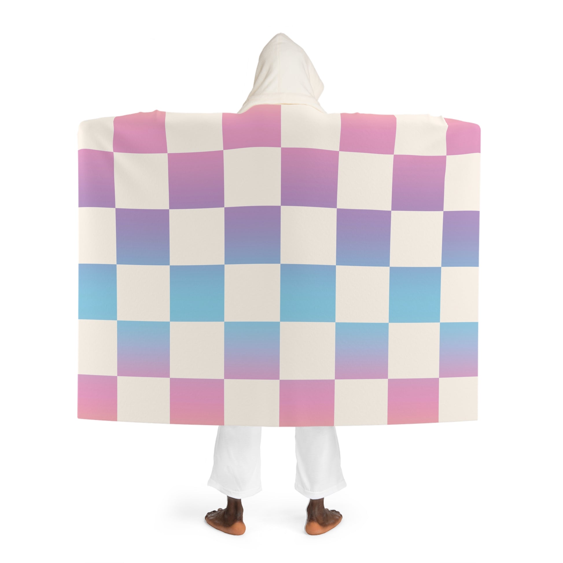 Vaporwave Check Hooded Sherpa Fleece Blanket, Artsulli - Art is Long, Life is Short, All Over Prints, , , , , , , 