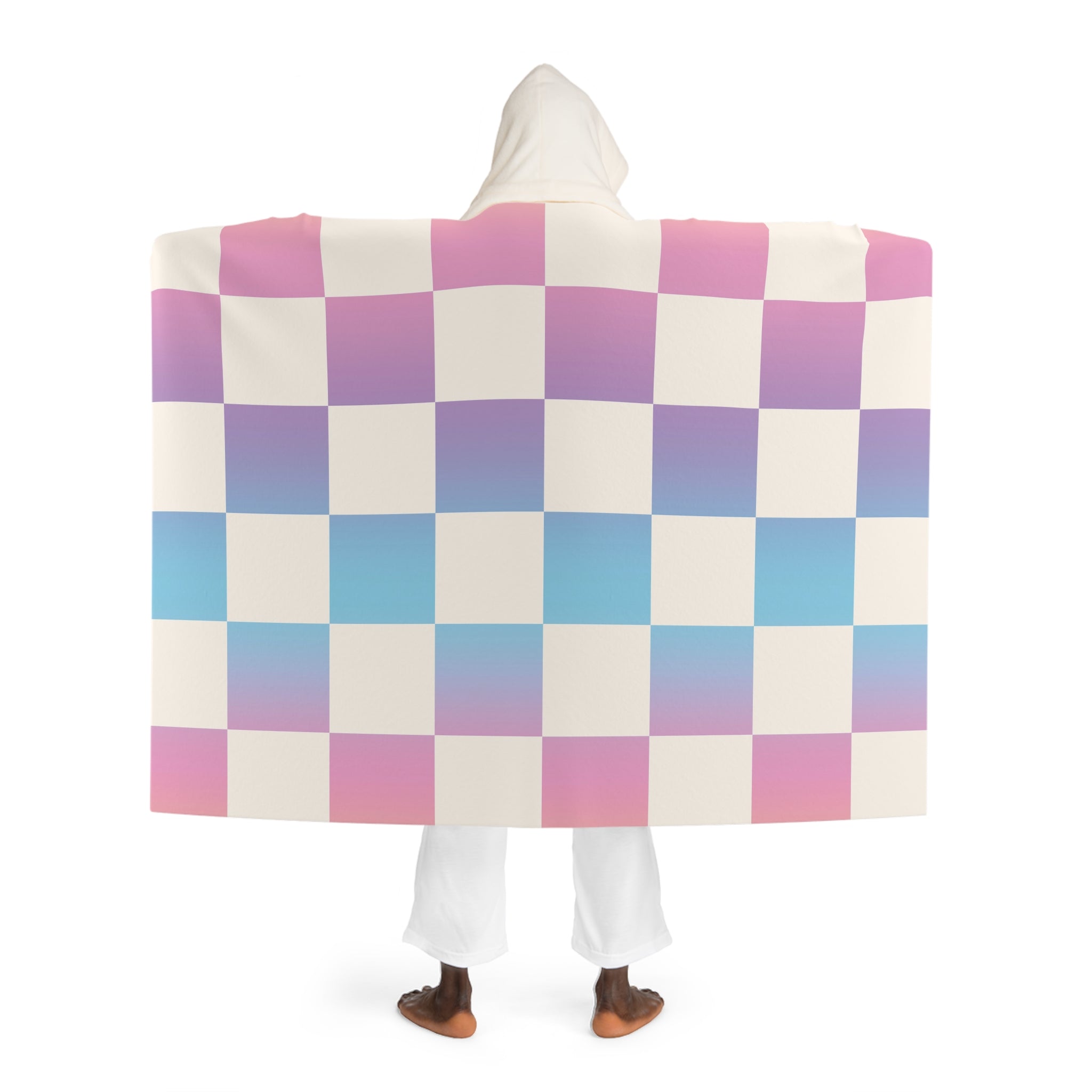Vaporwave Check Hooded Sherpa Fleece Blanket, Artsulli - Art is Long, Life is Short, All Over Prints, , , , , , , 