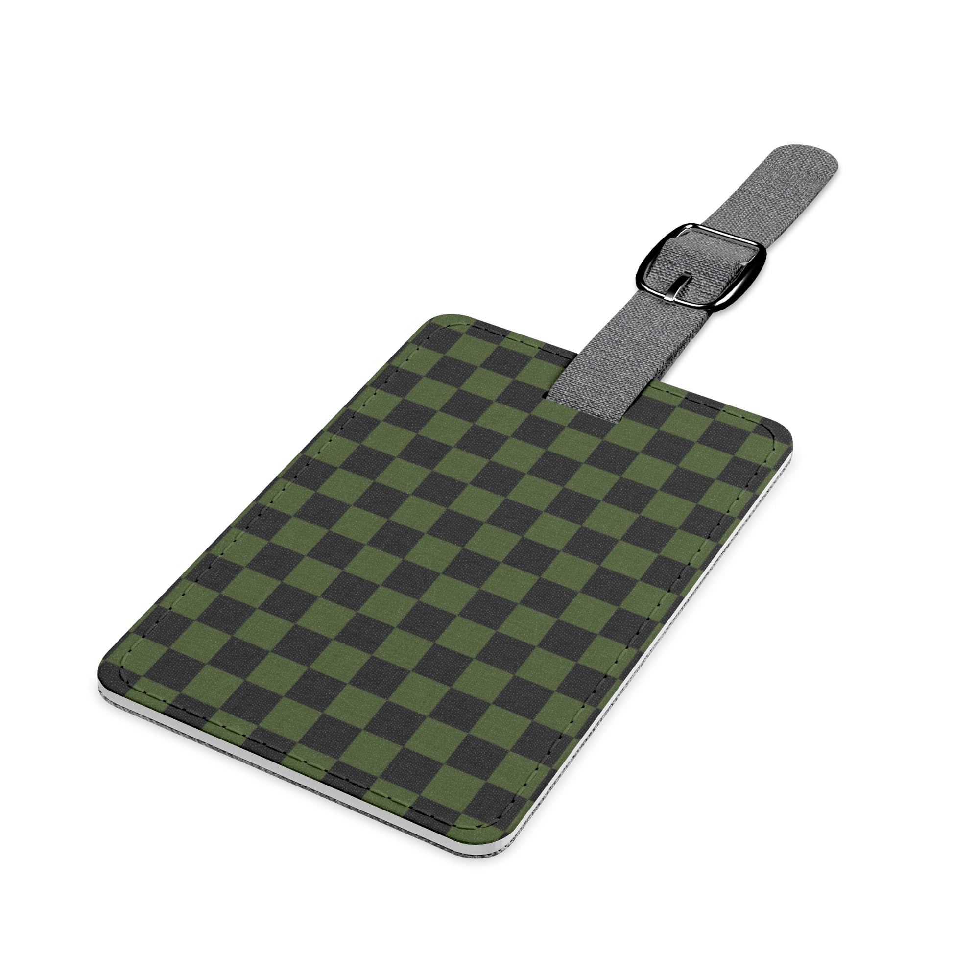 Checkerboard Olive Green and Black Saffiano Polyester Luggage Tag, Rectangle, Artsulli - Art is Long, Life is Short, Accessories, , , , , , , 