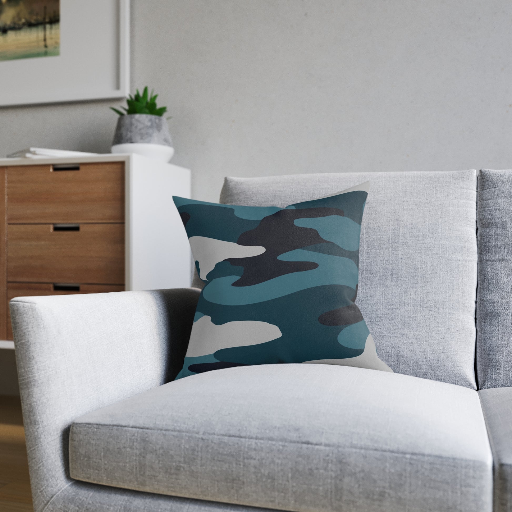 Blue Camouflage Square Pillow, Artsulli - Art is Long, Life is Short, Home Decor, , , , , , , 
