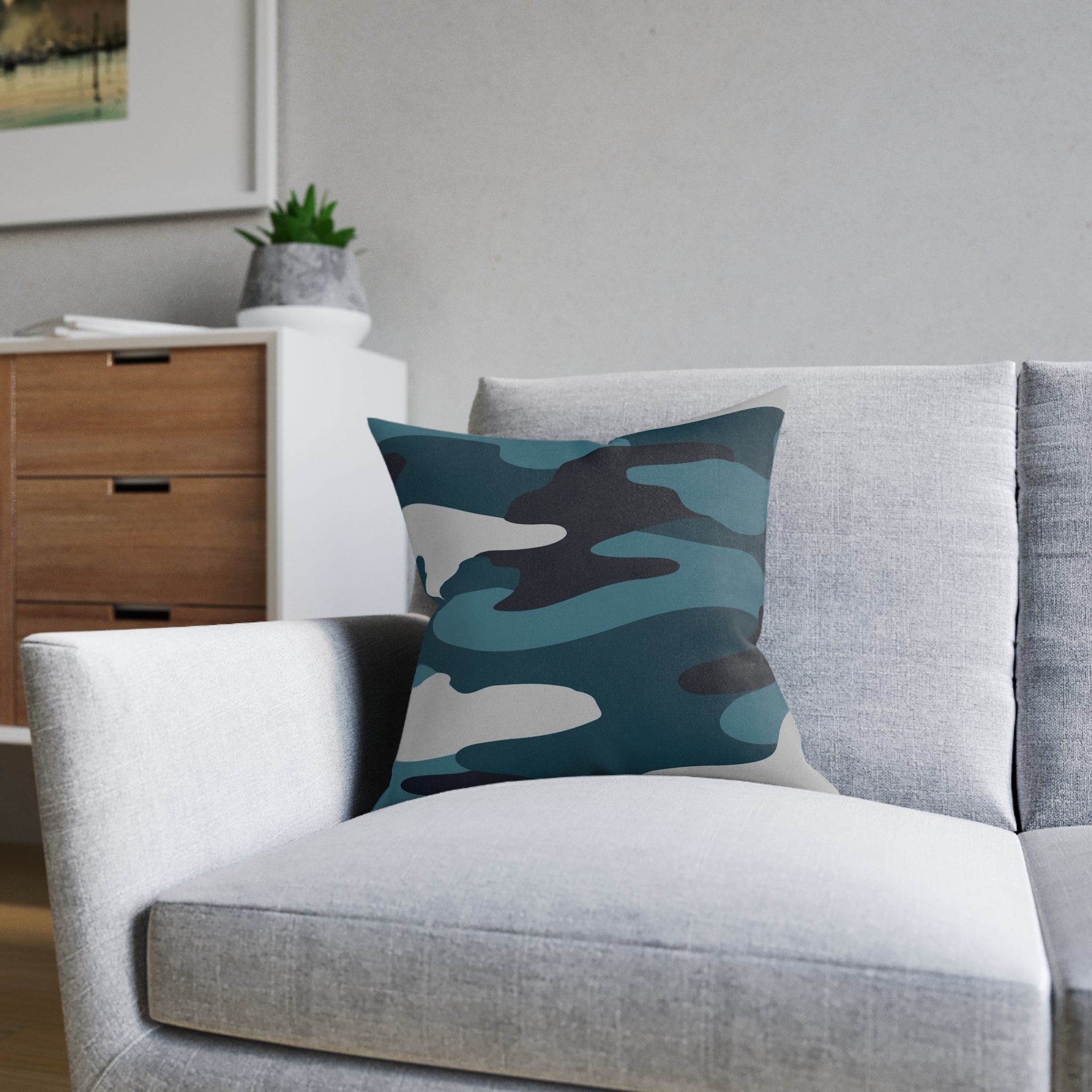 Blue Camouflage Square Pillow, Artsulli - Art is Long, Life is Short, Home Decor, , , , , , , 