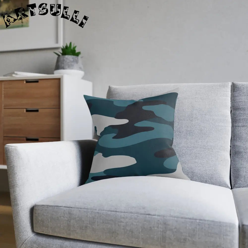 JAKKOUTTHEBXX Blue Camouflage Square Pillow JAKKOUTTHEBXX Artsulli