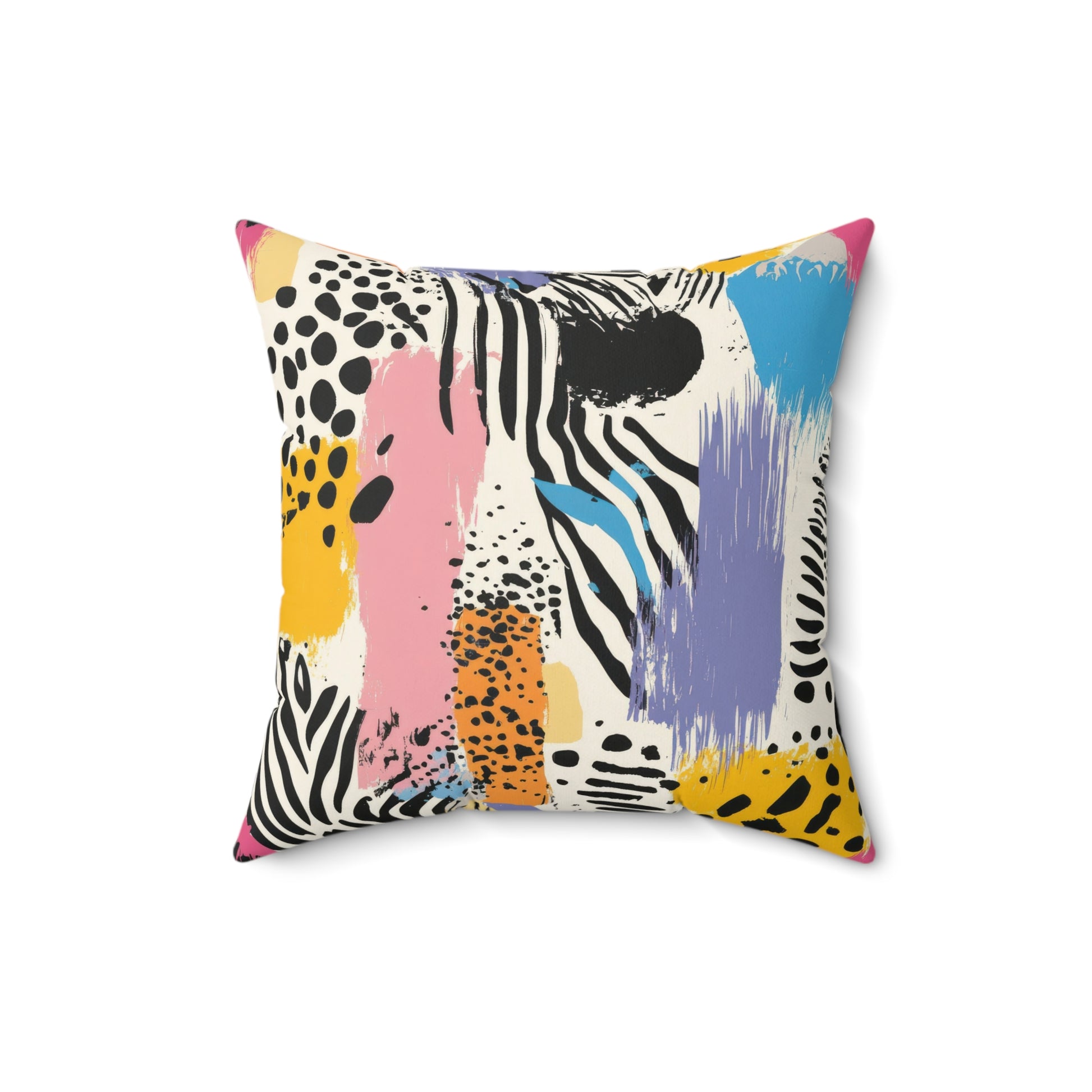 Animal Print x Paint Brush Strokes Multi-Color Spun Polyester Square Pillow, Artsulli - Art is Long, Life is Short, Home Decor, Size, 16" × 16", , , , , 22641509213757