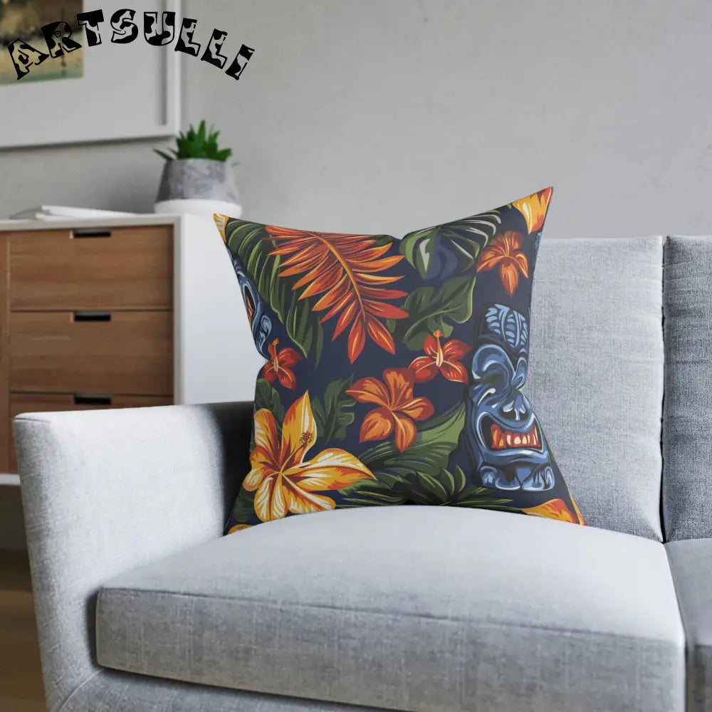 JAKKOUTTHEBXX Tropical Tiki Mask Throw Pillow 2025