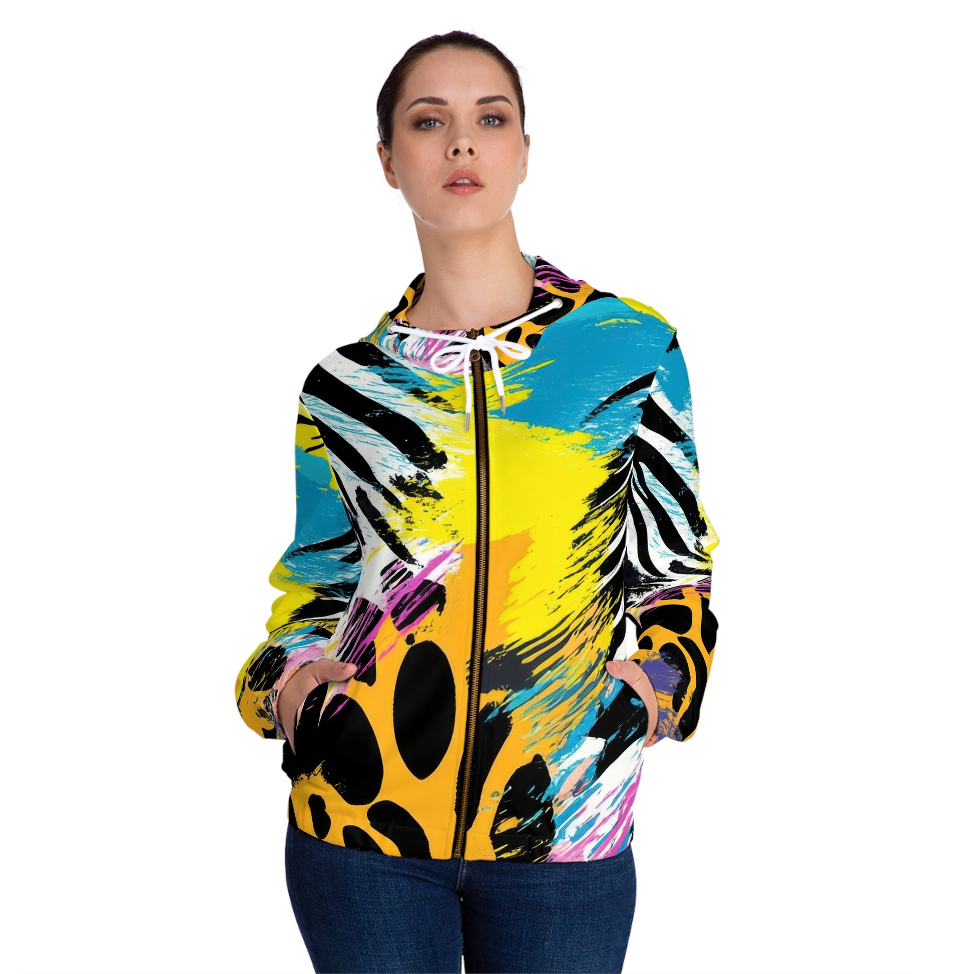 Expressionist Jungle Cell Women’s Full-Zip Hoodie (AOP), Artsulli - Art is Long, Life is Short, All Over Prints, , , , , , , 