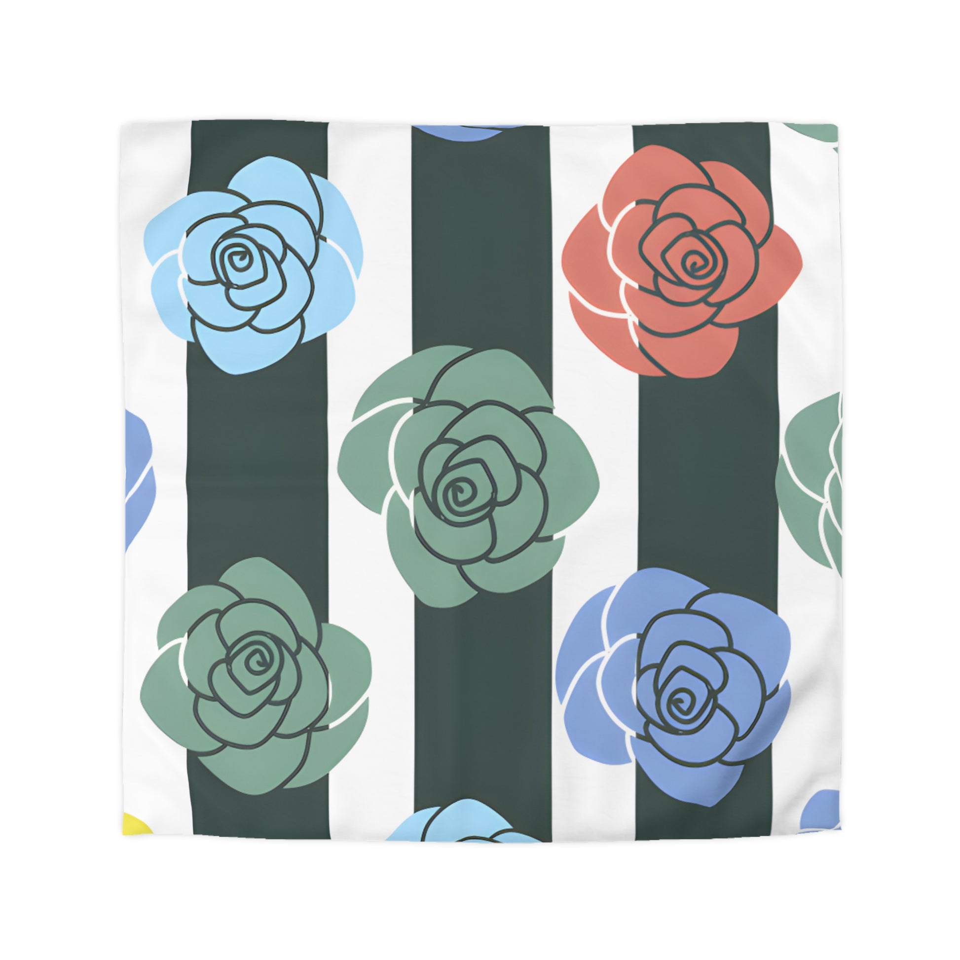 Stripes x Roses Black and White Microfiber Duvet Cover, Artsulli - Art is Long, Life is Short, Home Decor, Size, Queen, Color, White, , , 11731962776691