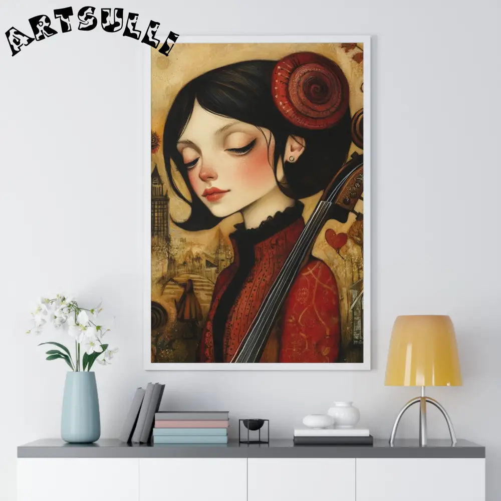 JAKKOUTTHEBXX Dark Haired Woman Playing Instrument Framed Poster 2025