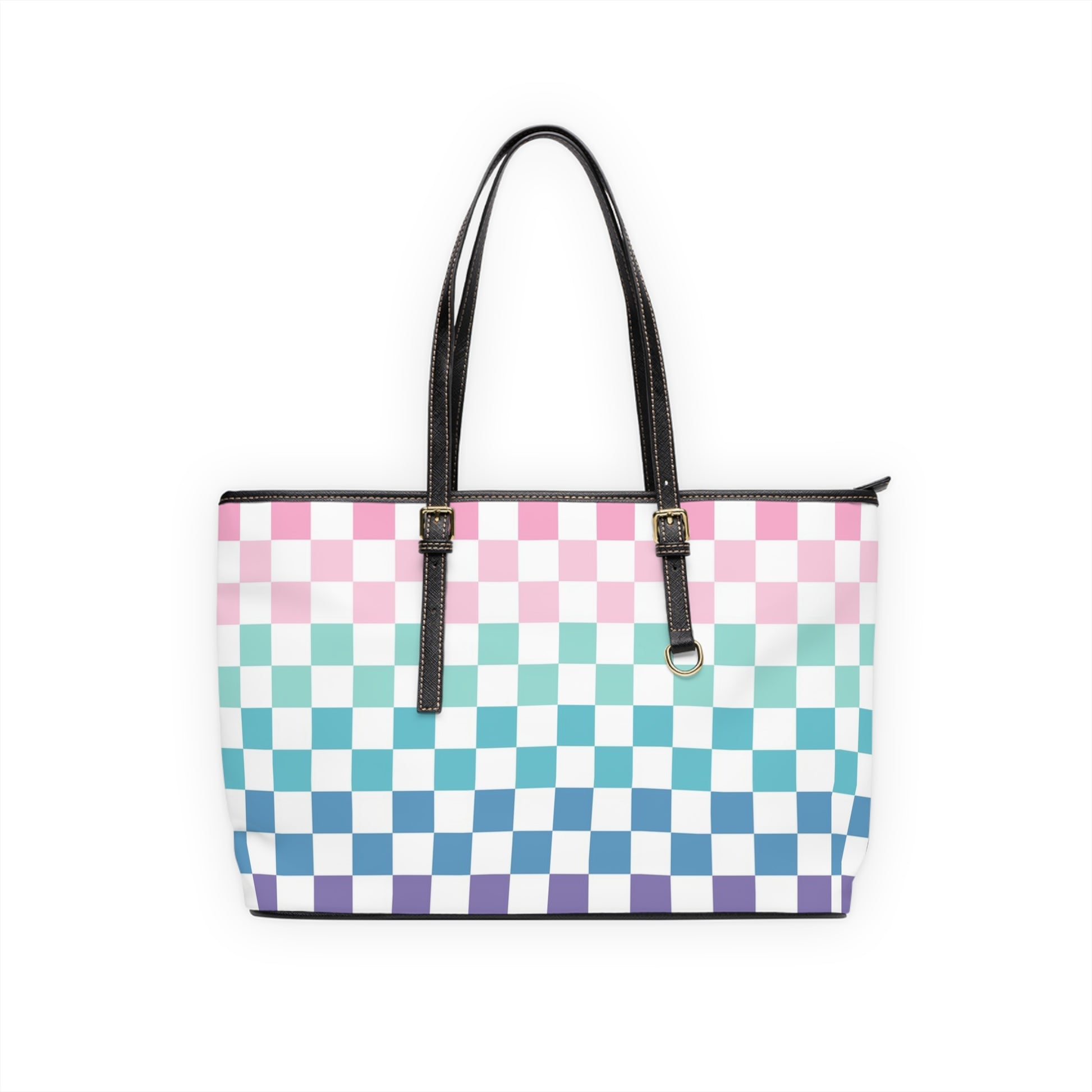 Vaporwave Rainbow  Checkerboard Multi-Color PU Leather Shoulder Bag, Artsulli - Art is Long, Life is Short, Bags, Size, 17" x 11", Color, Black, , , 16562477415279190918