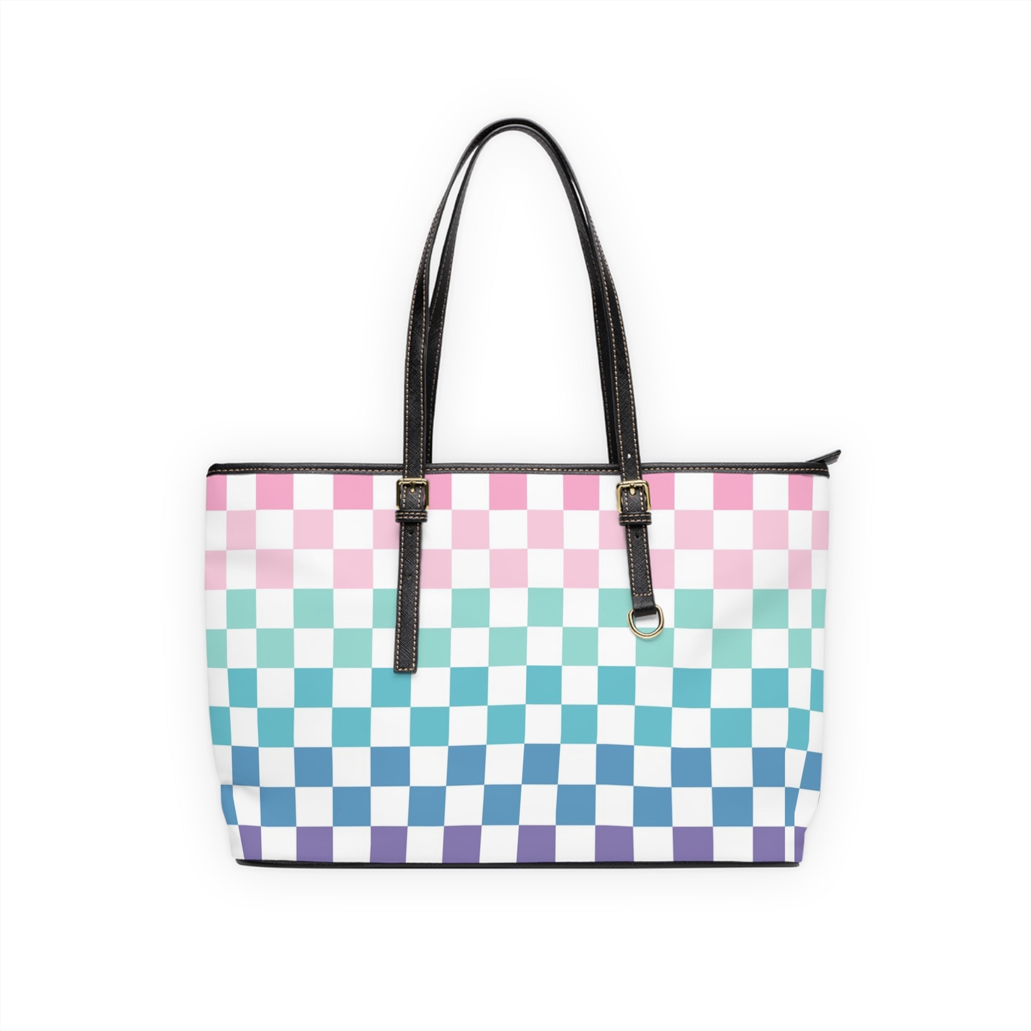 Vaporwave Rainbow  Checkerboard Multi-Color PU Leather Shoulder Bag, Artsulli - Art is Long, Life is Short, Bags, Size, 17" x 11", Color, Black, , , 16562477415279190918