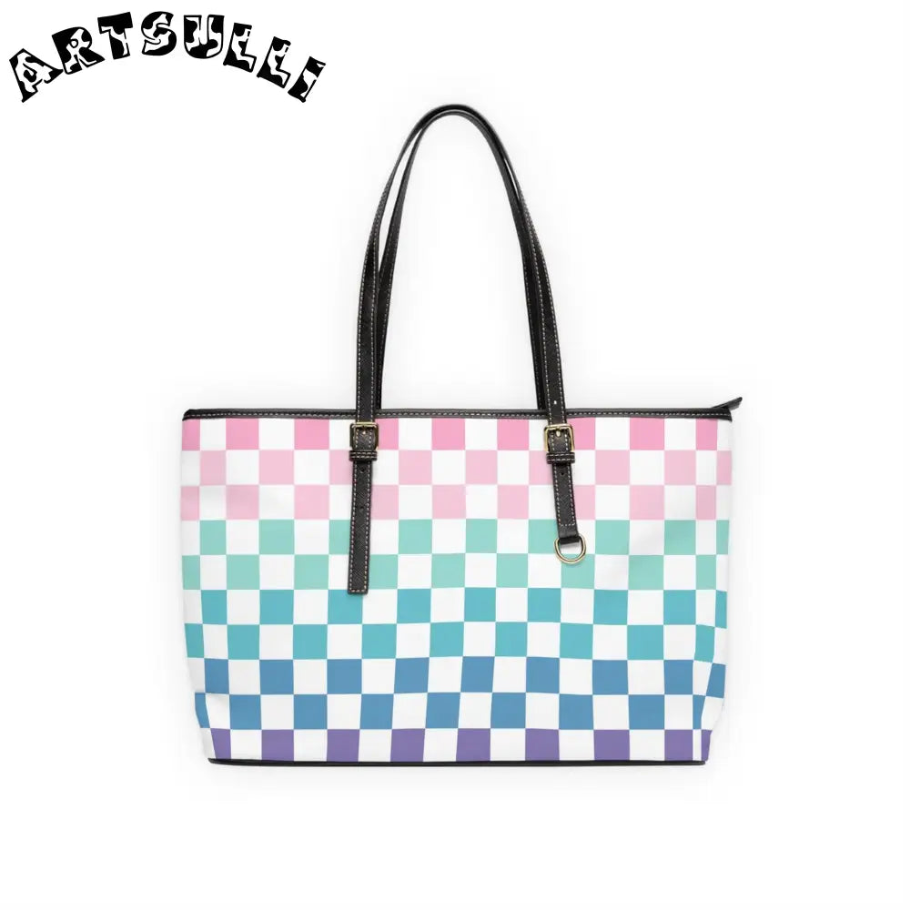 JAKKOUTTHEBXX Vaporwave Rainbow Checkerboard Multi-Color PU Leather