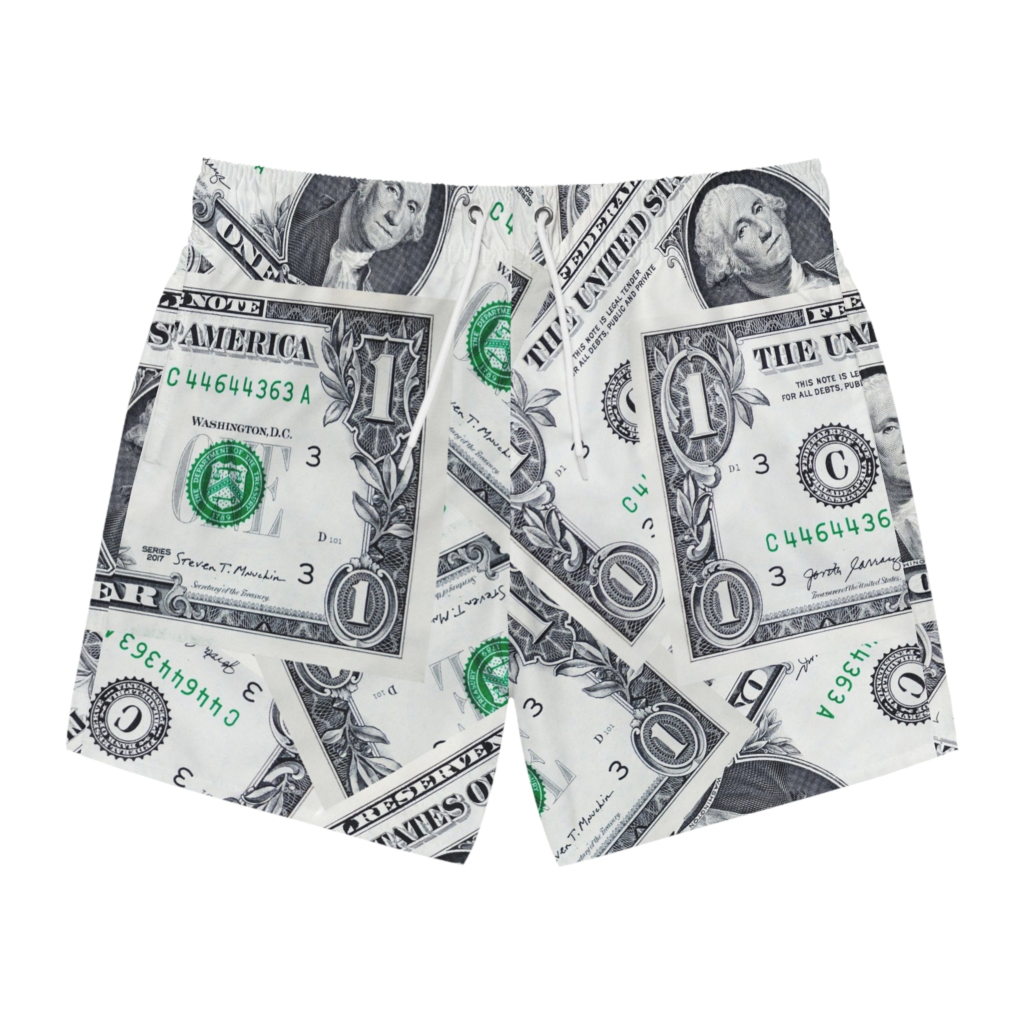 Money Collage Swim Trunks (AOP), Artsulli - Art is Long, Life is Short, All Over Prints, Size, XS, Color, Seam thread color automatically matched to design, , , 83687388846741