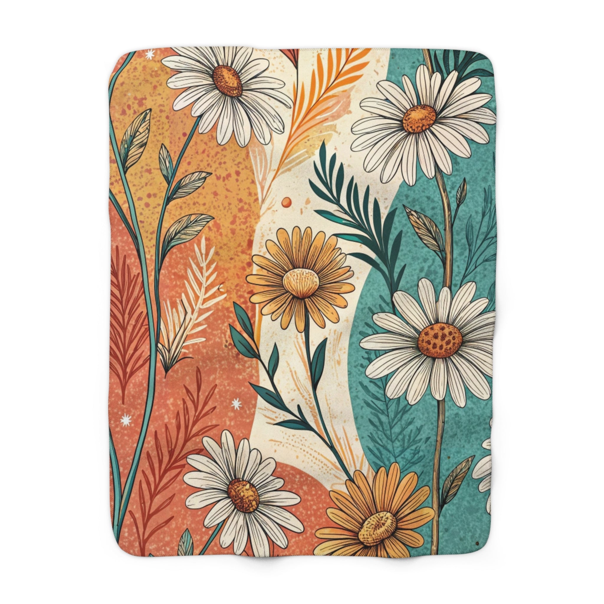 Retro Daisy Dream Sherpa Fleece Blanket, Artsulli - Art is Long, Life is Short, Home Decor, Size, 50" × 60", , , , , 20098521968827150187