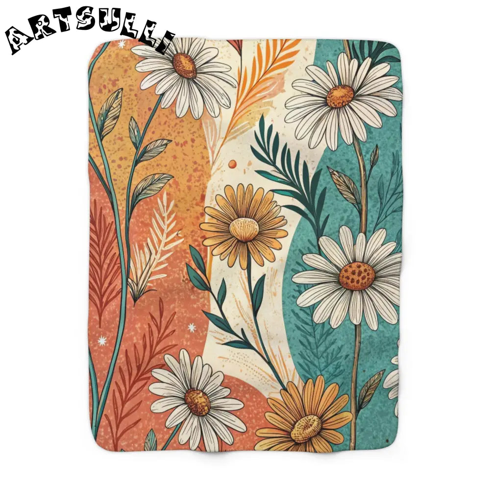 JAKKOUTTHEBXX Retro Daisy Dream Sherpa Fleece Blanket JAKKOUTTHEBXX