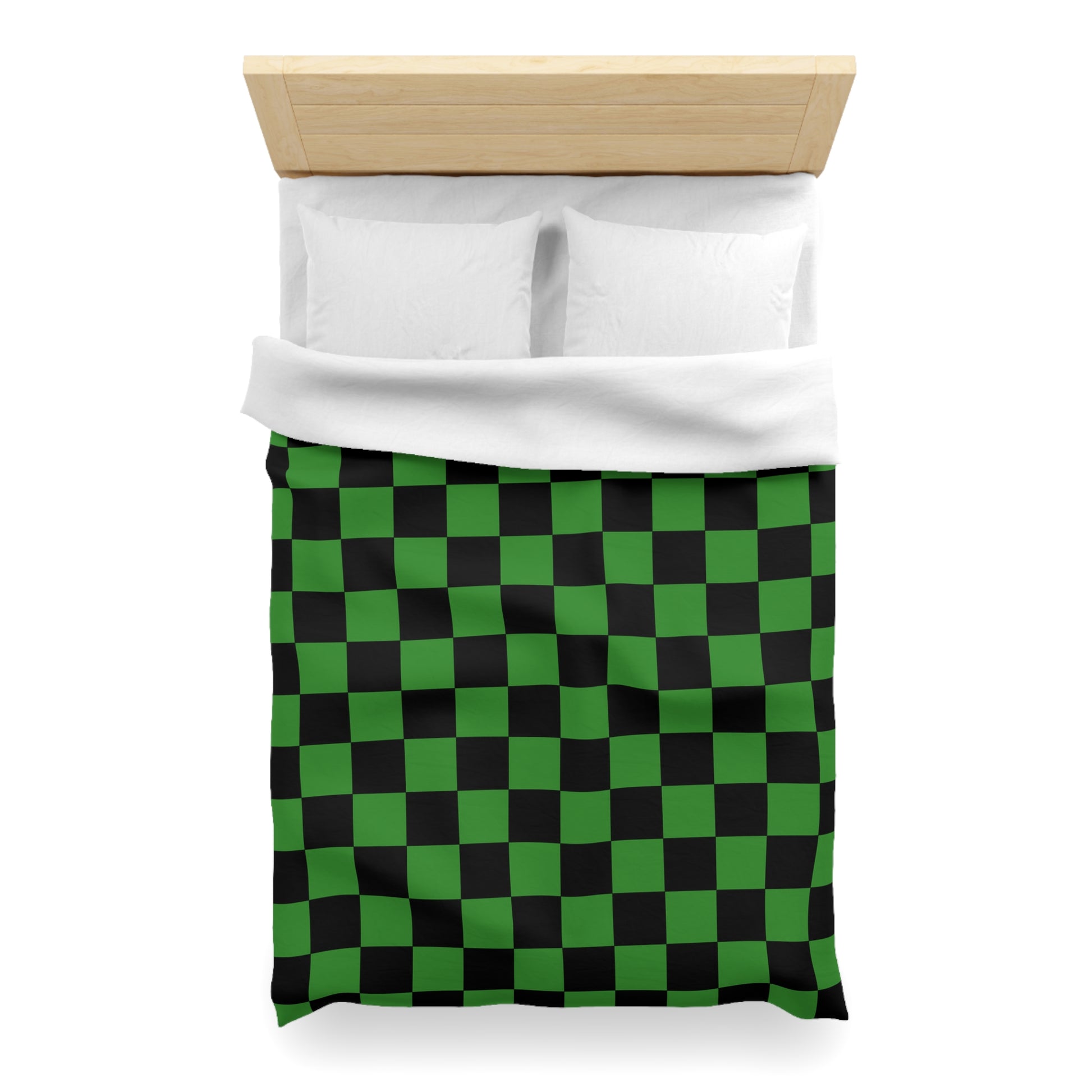 Checkerboard Green and Black Microfiber Duvet Cover, Artsulli - Art is Long, Life is Short, Home Decor, , , , , , , 