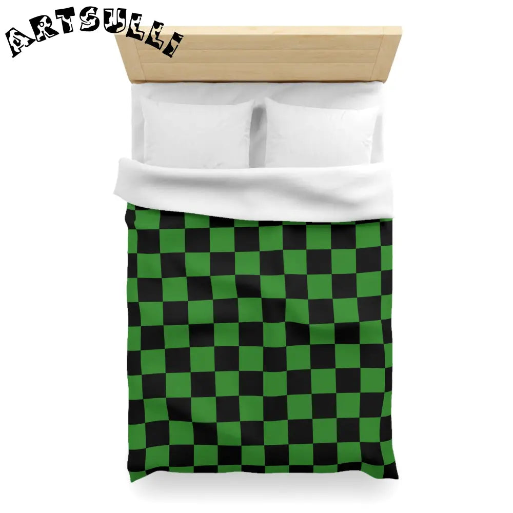 JAKKOUTTHEBXX Checkerboard Green and Black Microfiber Duvet Cover