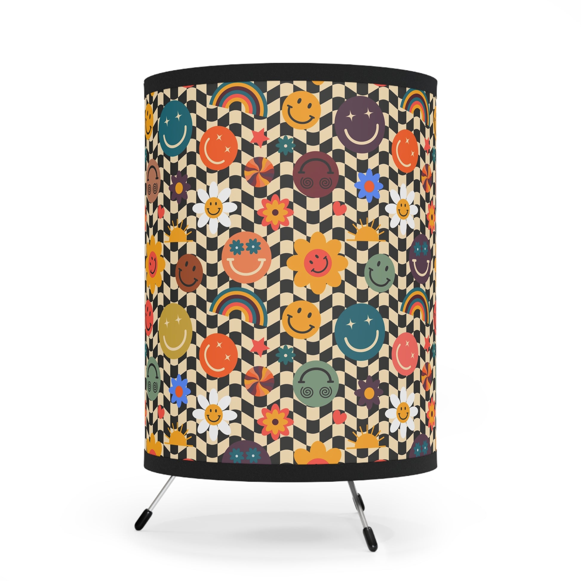 Trippy x Wavy Checkerboard x Smiley Face x Rainbow x Flowers Multi-Color Tripod Lamp with High-Res Printed Shade, US\CA plug, Artsulli - Art is Long, Life is Short, Home Decor, , , , , , , 