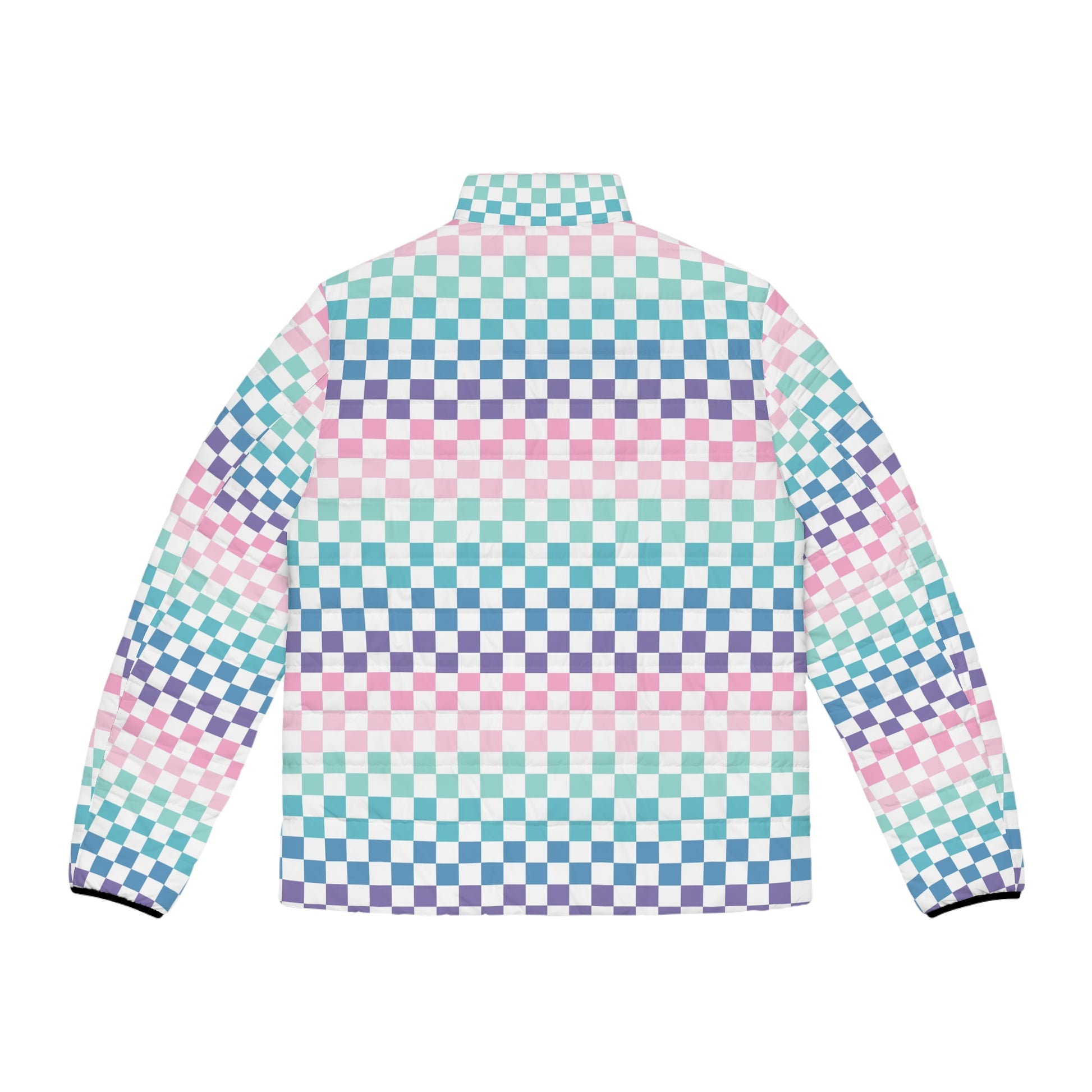 Vaporwave Rainbow  Checkerboard Multi-Color Men's Puffer Jacket (AOP), Artsulli - Art is Long, Life is Short, All Over Prints, , , , , , , 