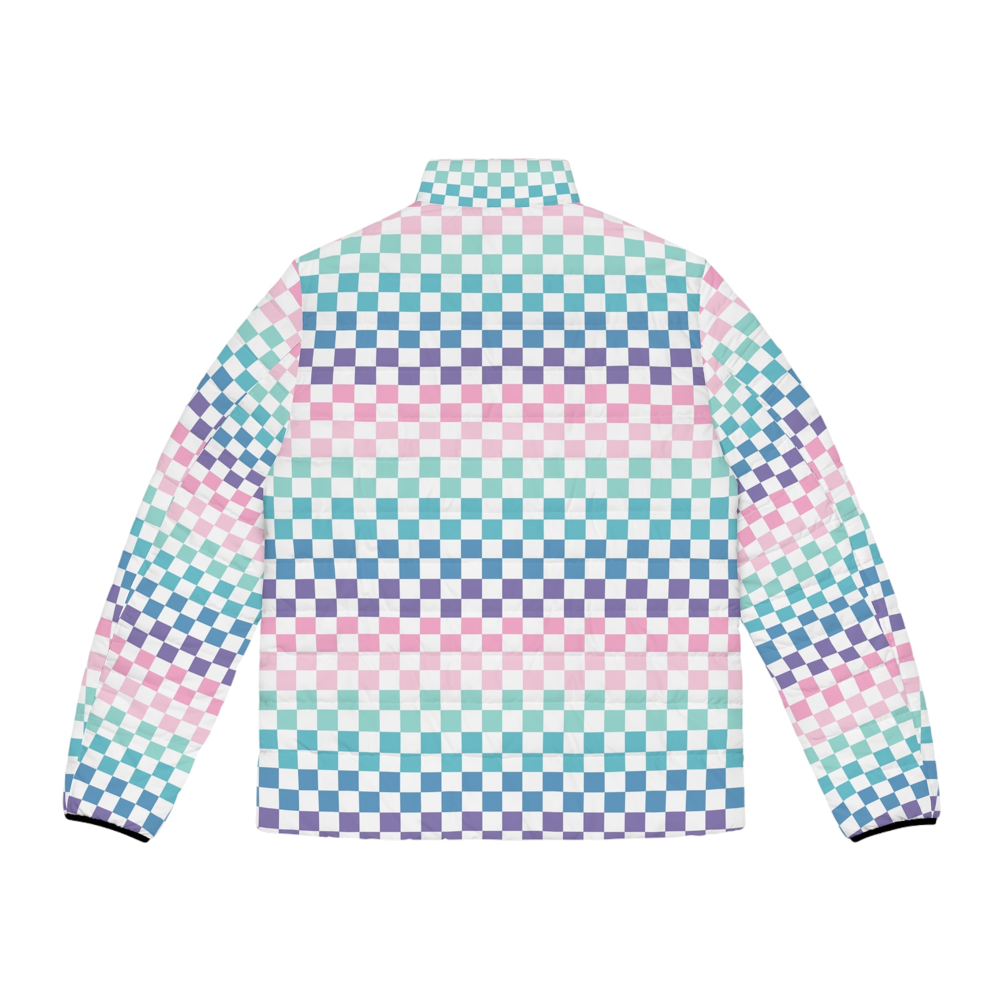 Vaporwave Rainbow  Checkerboard Multi-Color Men's Puffer Jacket (AOP), Artsulli - Art is Long, Life is Short, All Over Prints, , , , , , , 