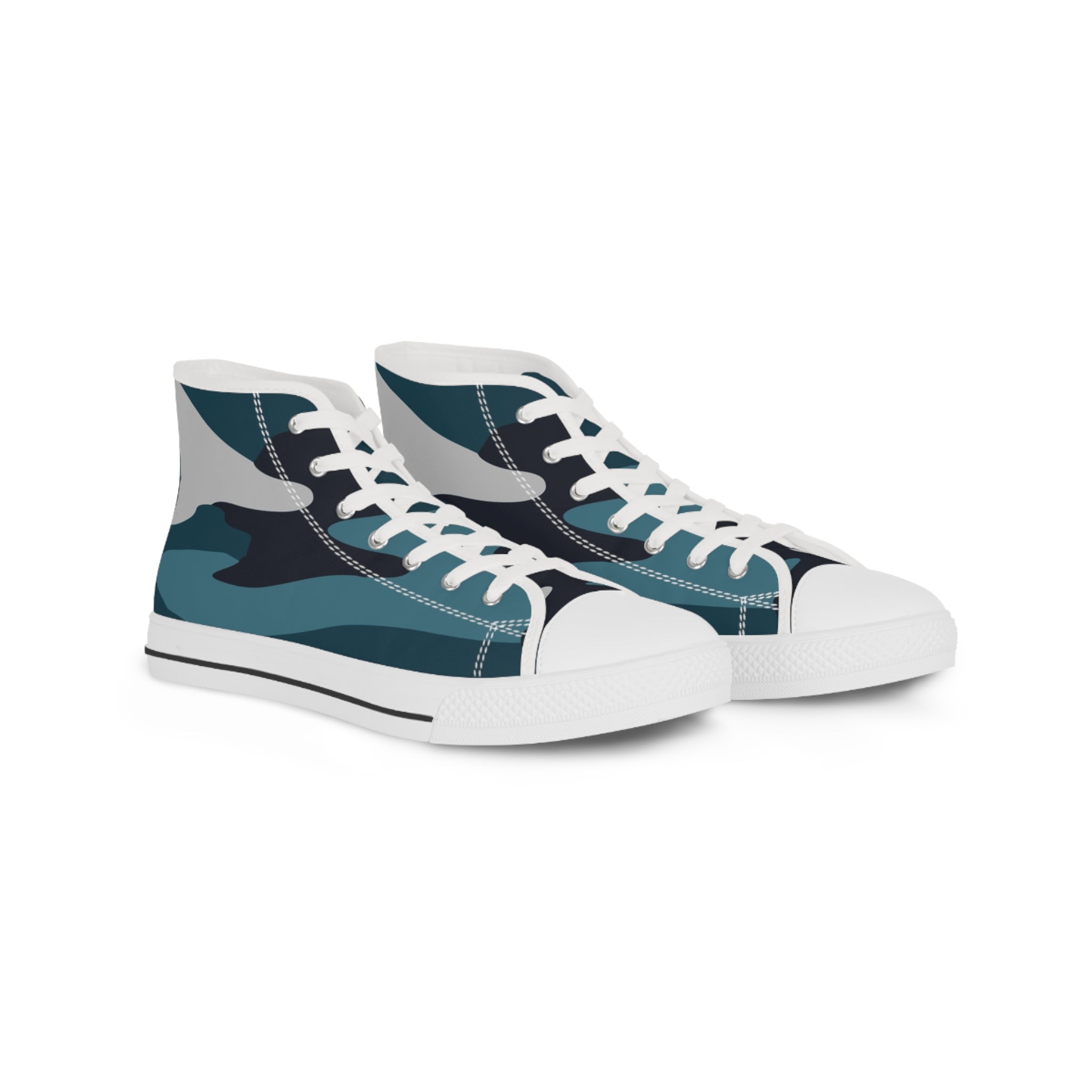 Blue Camouflage Men's High Top Sneakers, Artsulli - Art is Long, Life is Short, Shoes, Size, US 5, Color, White sole, , , 11169049747478
