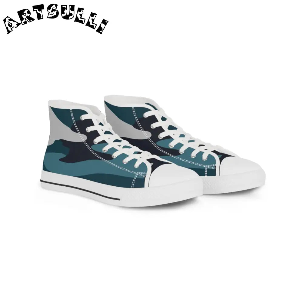 JAKKOUTTHEBXX Blue Camouflage Men’s High Top Sneakers JAKKOUTTHEBXX