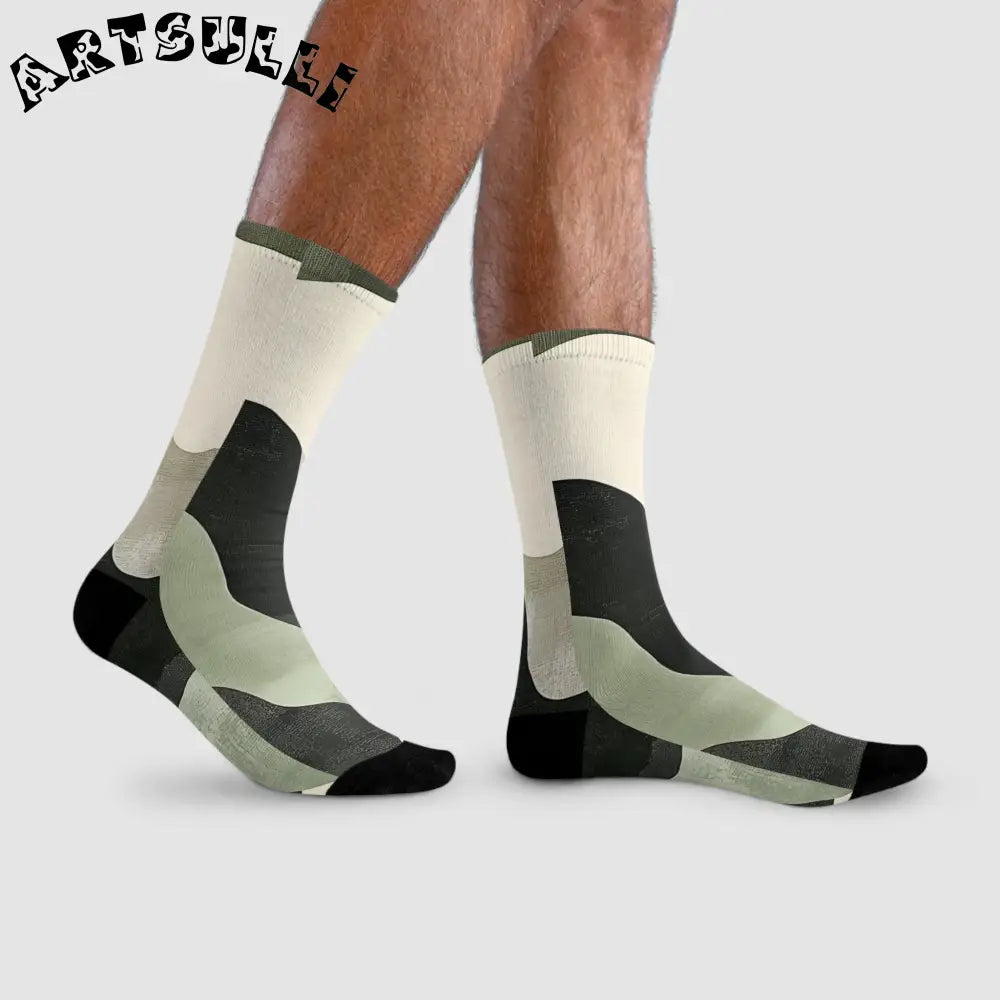 JAKKOUTTHEBXX Abstract Black and Sage Green Sublimation Crew Socks
