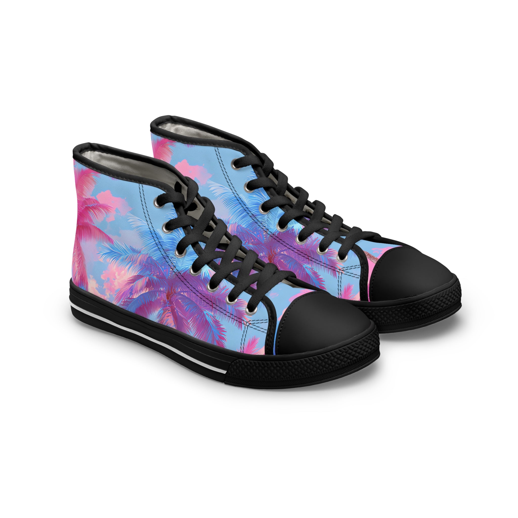 Ethereal Pastel Palms II Blue and Pink Women's High Top Sneakers, Artsulli - Art is Long, Life is Short, Shoes, Size, US 5.5, Color, Black sole, , , 19431386804450648418