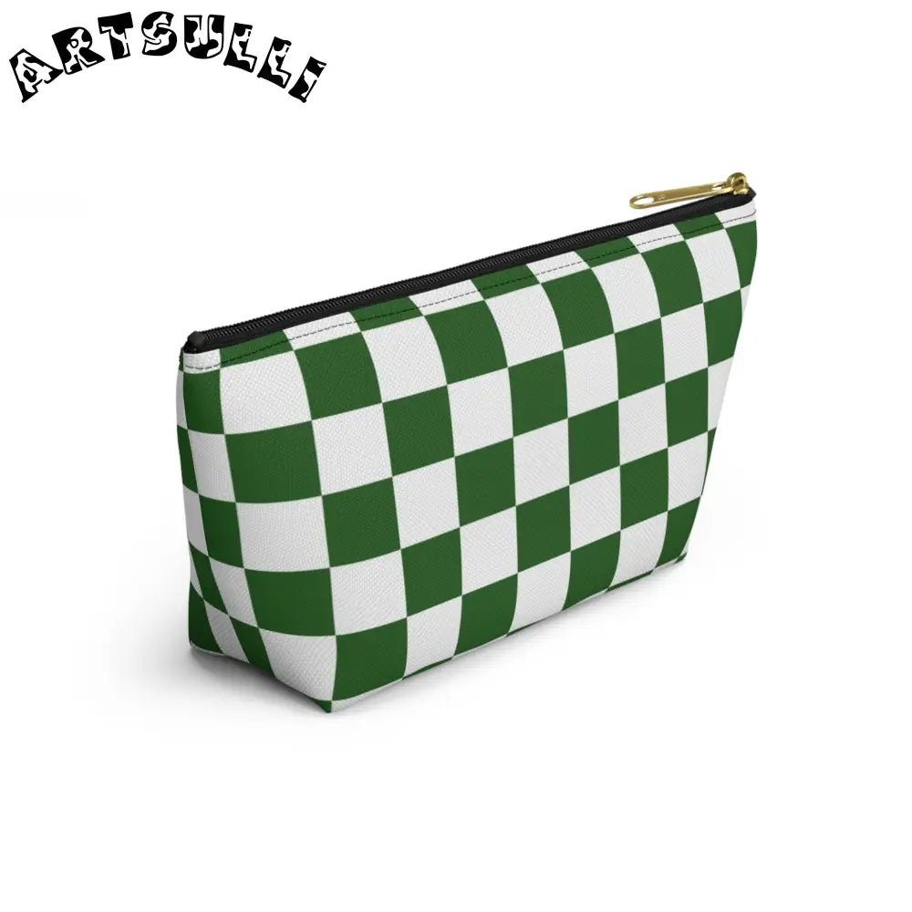 JAKKOUTTHEBXX Checkerboard White and Dark Green Accessory Pouch w