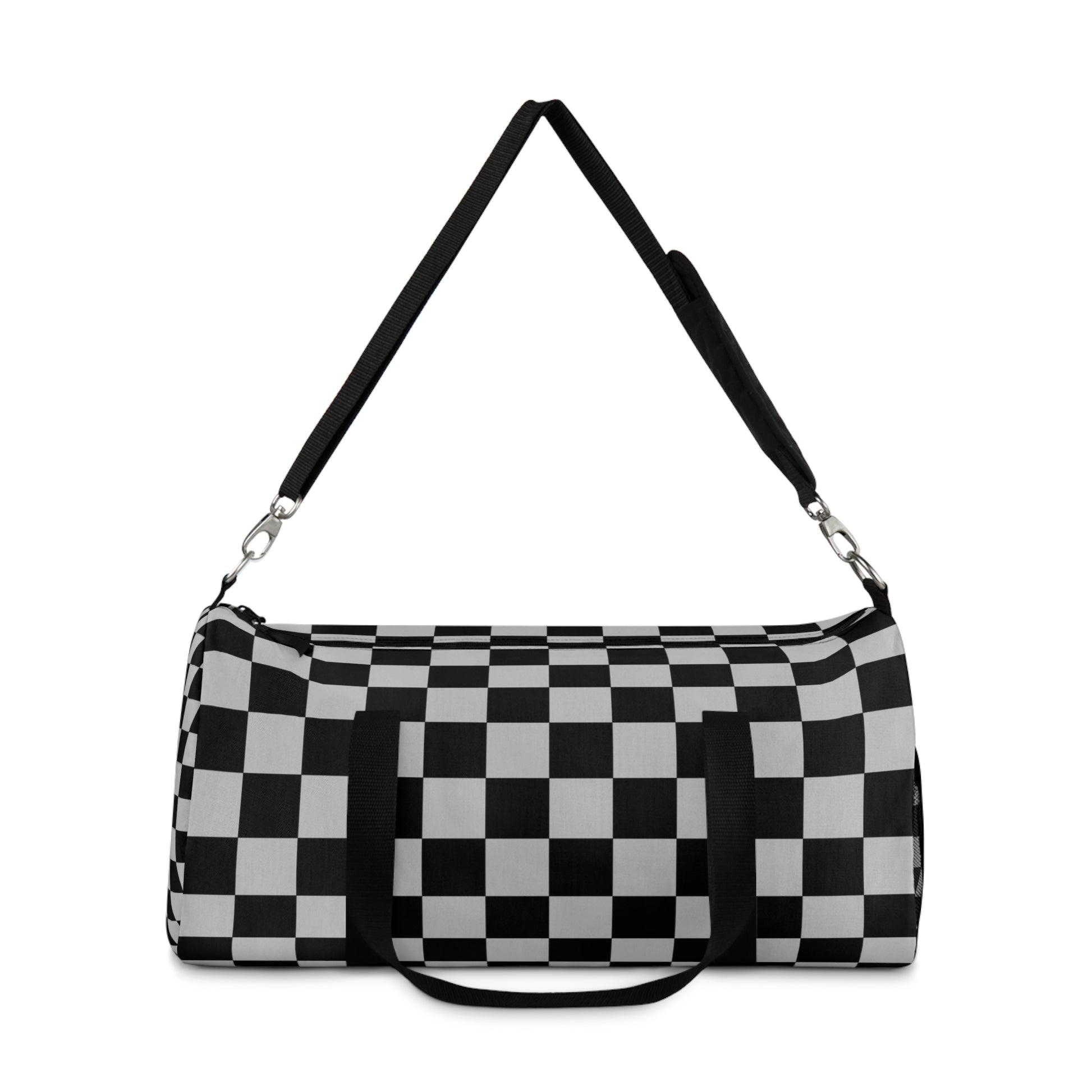 Checkerboard Dada Black and Light Gray Duffel Bag, Artsulli - Art is Long, Life is Short, Bags, , , , , , , 