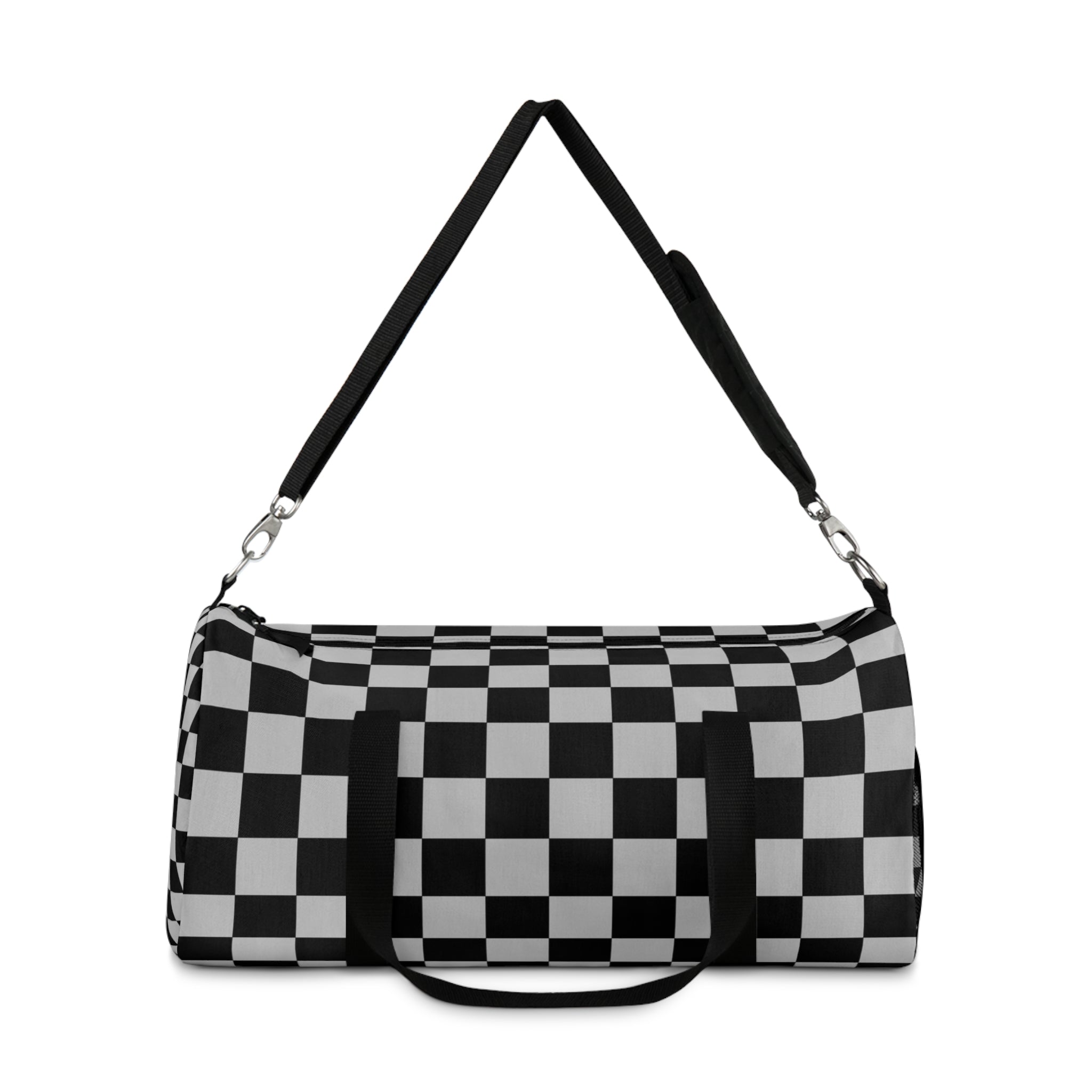 Checkerboard Dada Black and Light Gray Duffel Bag, Artsulli - Art is Long, Life is Short, Bags, , , , , , , 